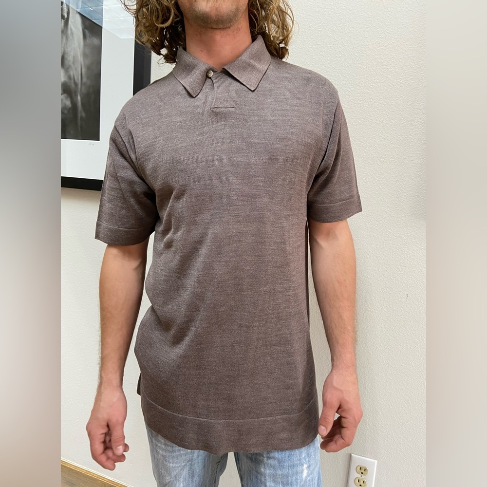 Vintage Claiborne Taupe Silk Blend Collared Pullover Short Sleeve Sweater